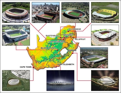 world cup 2010 stadium locations